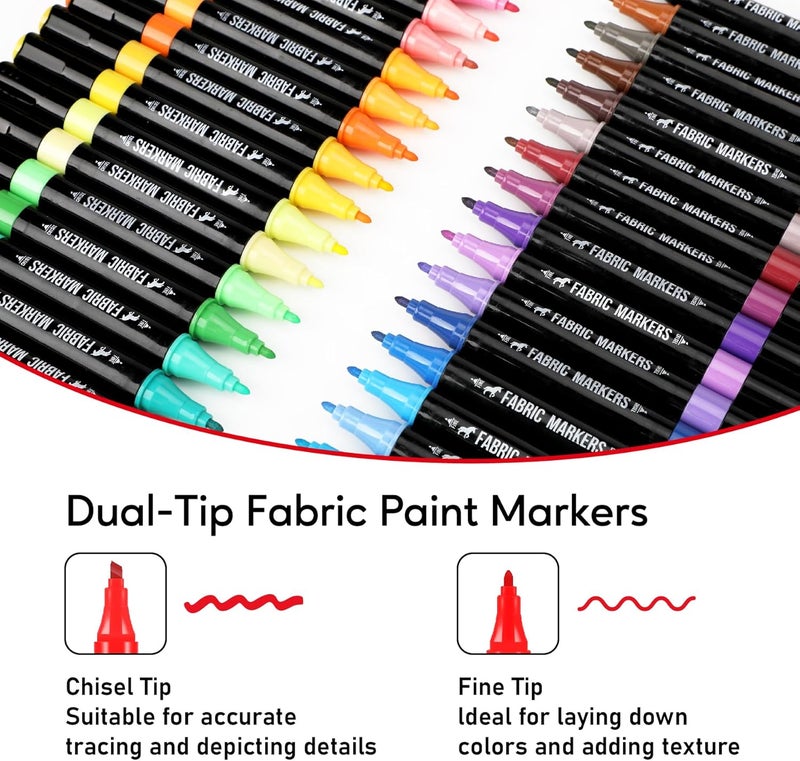 Pagather Fabric Markers Permanent for Clothes, 40 Colors Dual Tip with Fine and Chisel Tips Paint Pens for Clothing Canvas Tote Bags T-Shirt and Shoes, Non Toxic Ink for Kids and Adults - Image 2
